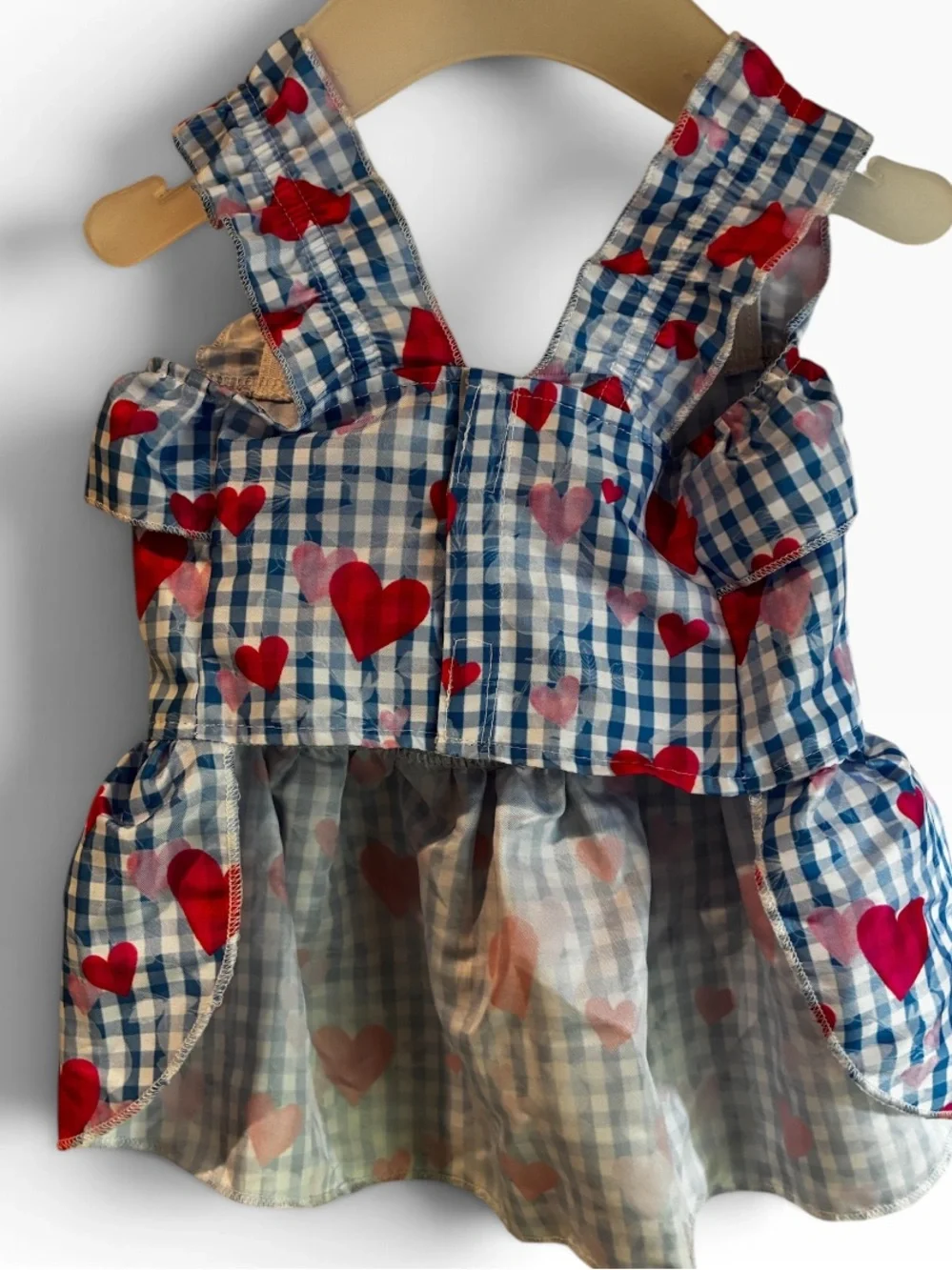 Love Brand Blue Gingham Dog Dress with Red Heart Print